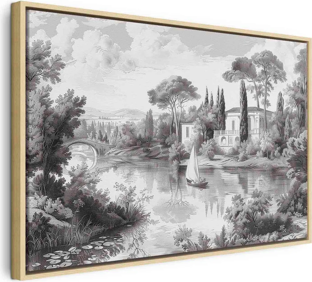 Stampa su Tela Paesaggio Bianco Nero 60x40 - Quadro Barca Vintage