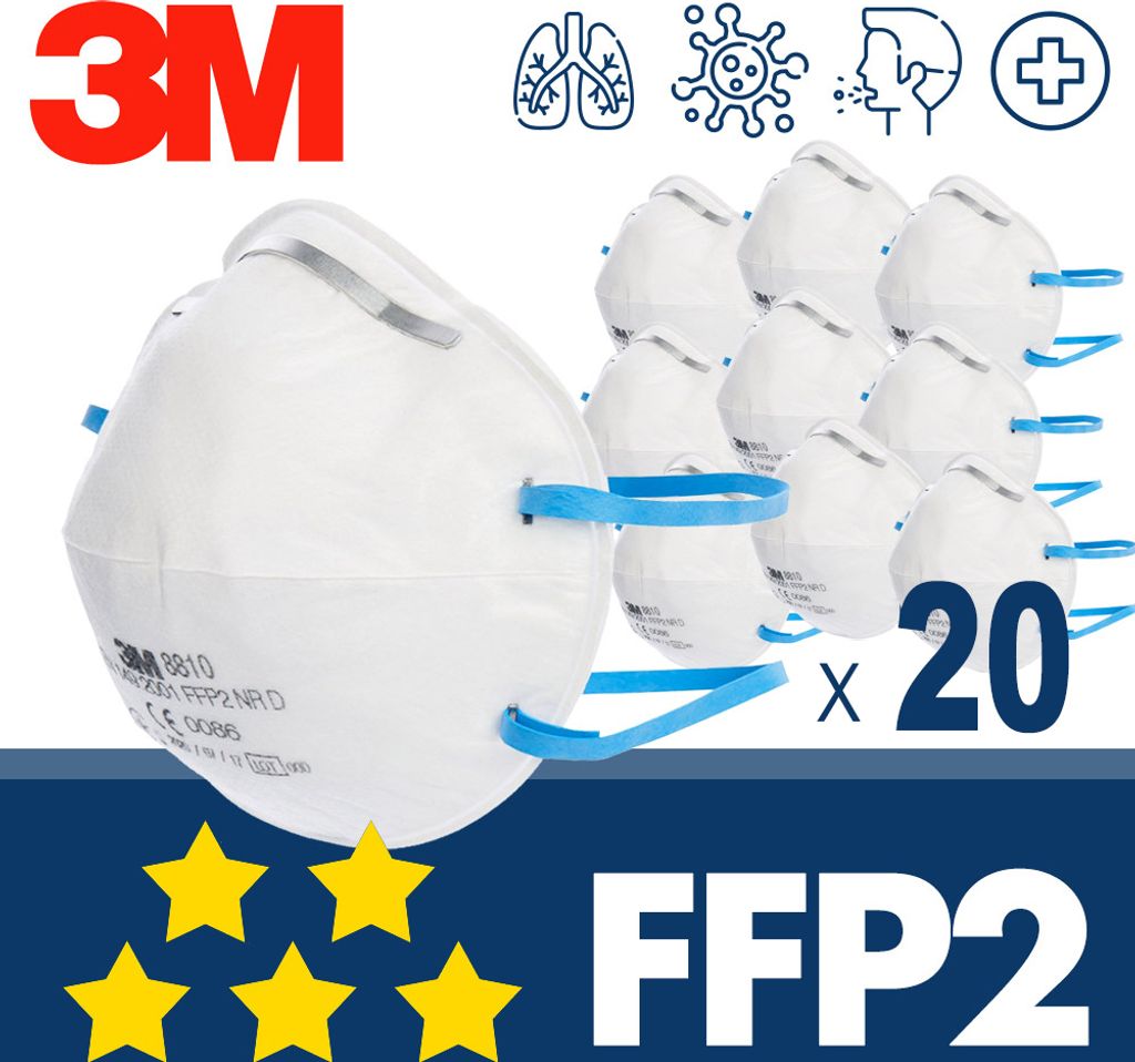 20x 3M 8810 FFP2 ohne Ventil - CE Atemschutzmaske Produktbild 