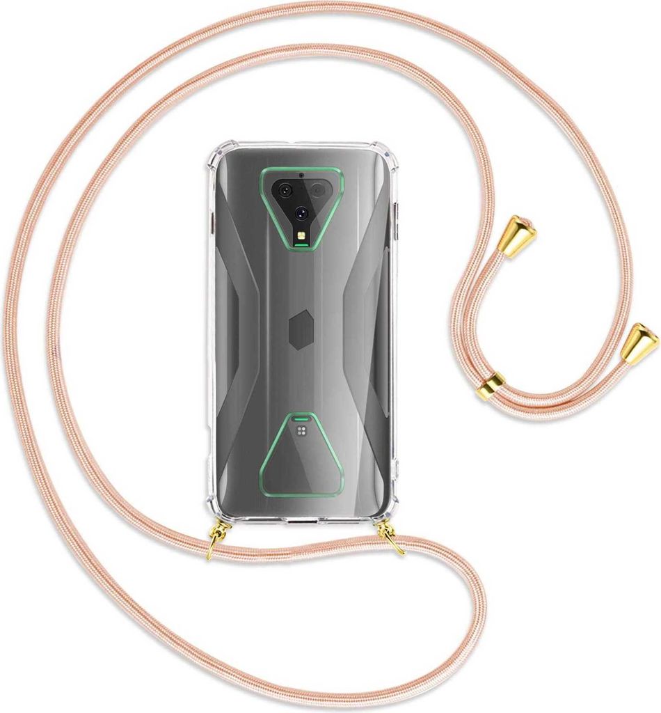 Handykette Backcover-Schutzhülle mit Band (Metall goldfarben) für Xiaomi Black Shark 3 - rose peach