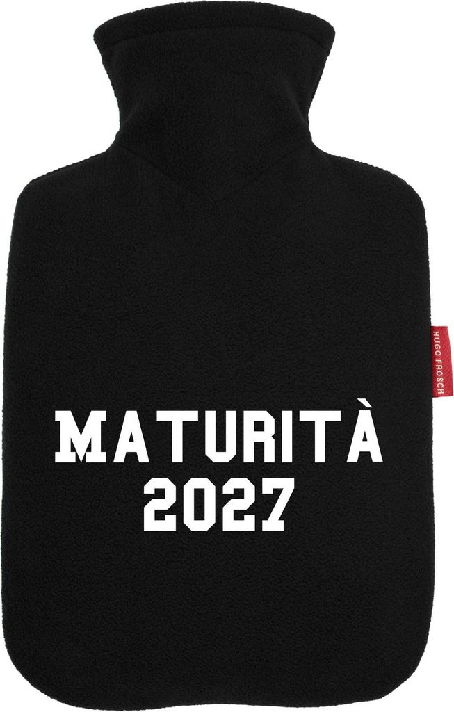 Huuraa Wärmflasche Maturità 2027 Abschluss Italien 1,8 Liter Black Classic Veloursbezug Bettflasche Geschenkidee