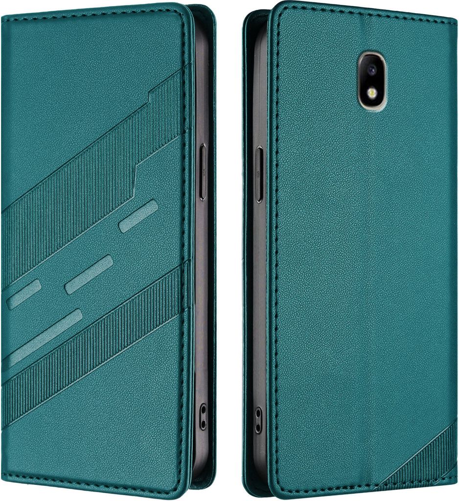 Hülle für Samsung Galaxy J7 2017, Kunstleder Brieftaschen Handyhülle mit Kartenfach und Standfunktion Grün