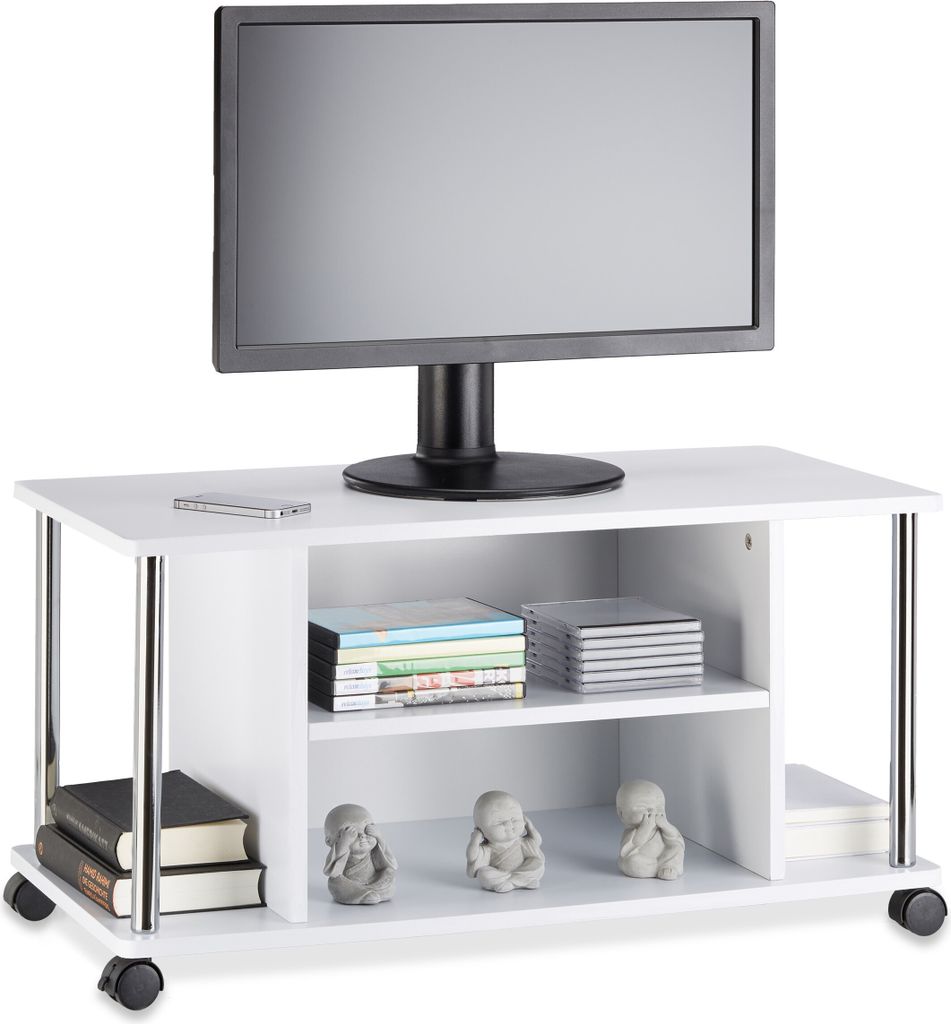 Relaxdays Mobile TV bianco, mobile TV con 4 rotelle, mobile Immagine del prodotto 