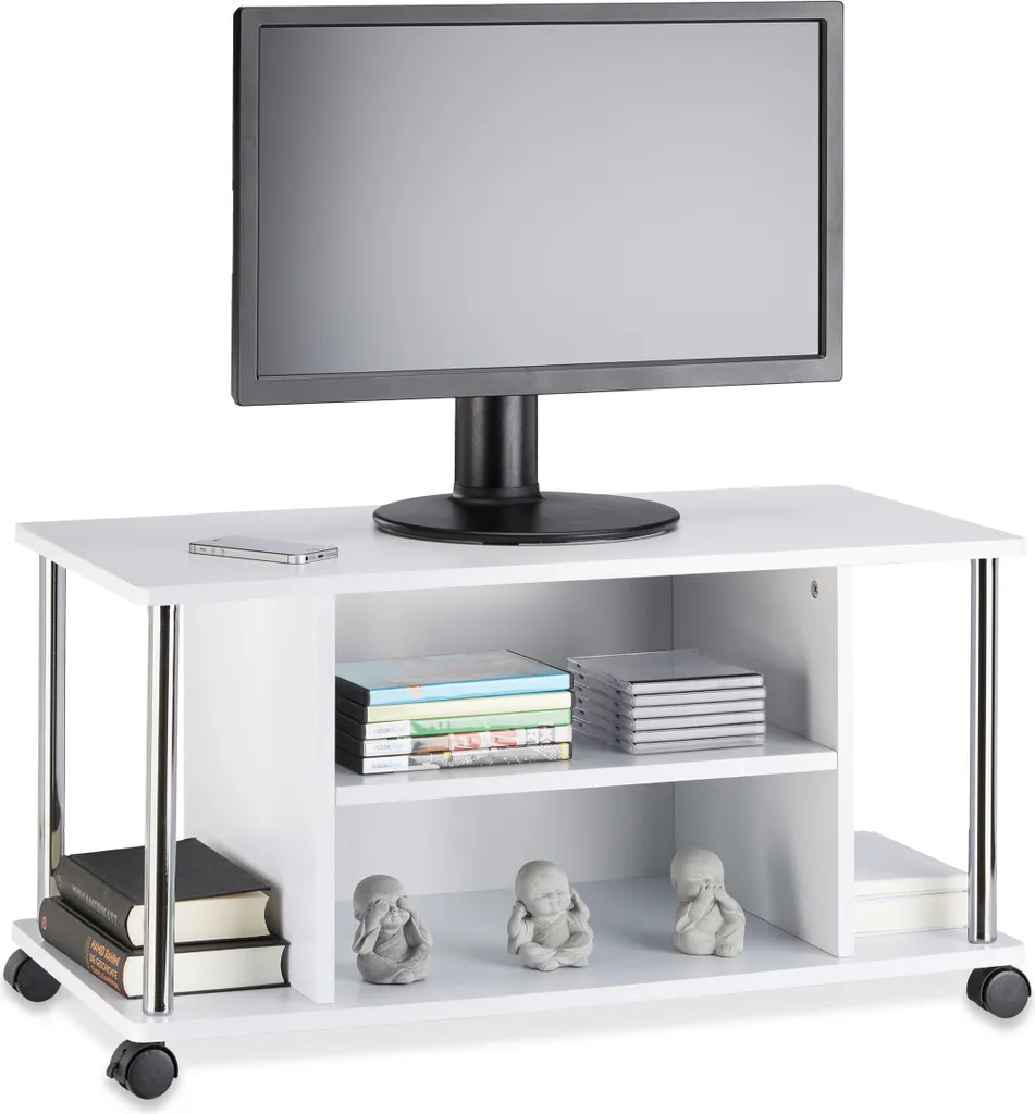 OFFERTA Tavolo TV Relaxdays Bianco con Ruote - Porta TV Universale