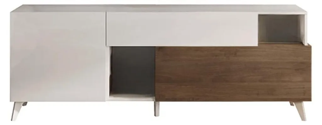 Meuble TV L180 cm MALA - 2 Portes et Tiroir Finition Bois Naturel