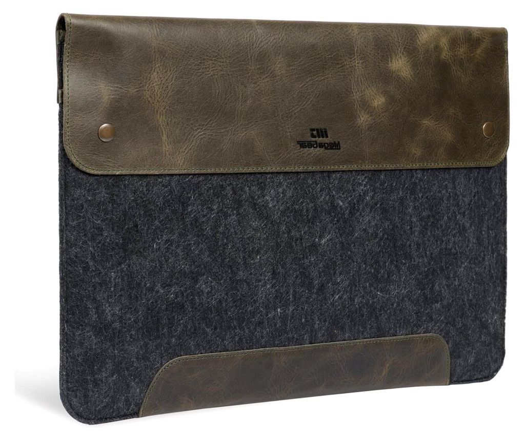 MacBook Tasche aus echtem Leder & Fleece für MacBook Pro 16 und MacBook Air 15.3 - (Olivegrün) 15-16 Zoll, 2020-2026