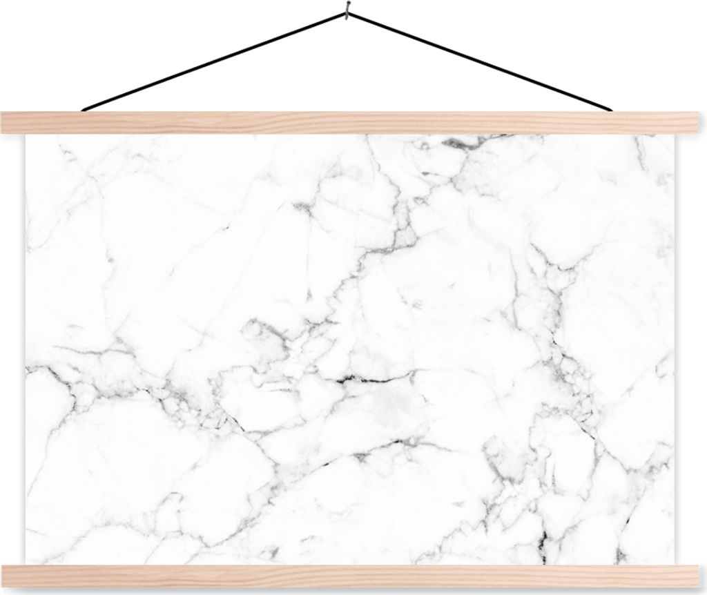 MuchoWow Textilposter Marmor - Weiß - Grau - Luxus - Marmoroptik - Strukturiert 120x80 cm mit holzfarbenen Rahmen - Aufhängeset