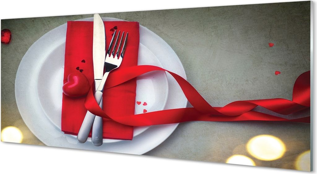 Glasbilder 125x50 Wandkunst Herz-Light-Dinner