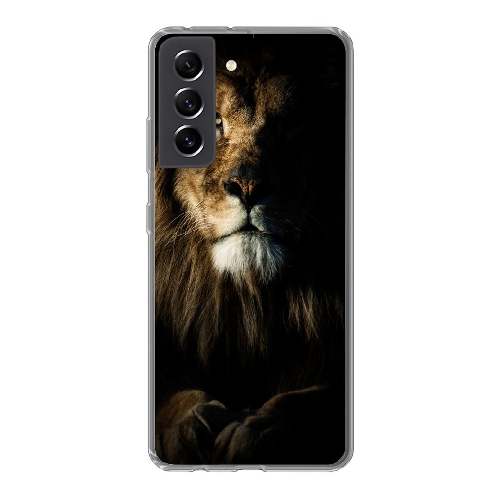 MuchoWow Handyhülle Schutzhülle Hülle für Samsung Galaxy S21 FE Löwe - Licht - Porträt Silikon Softcase Handy Hülle - Mobiltelefonhülle