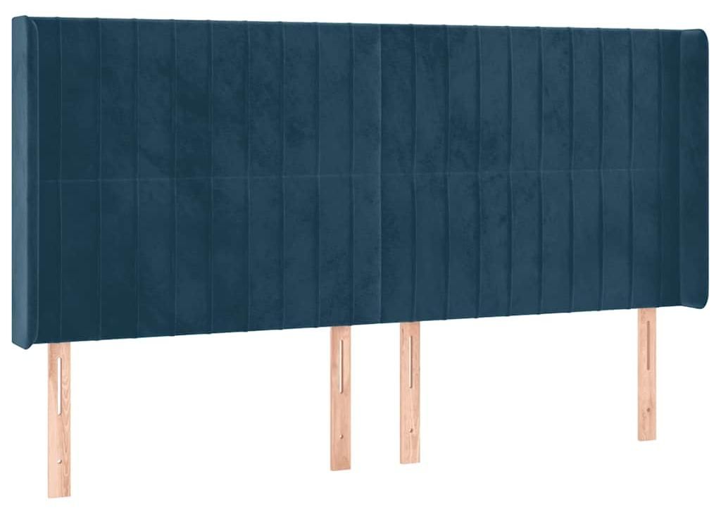 vidaXL Kopfteil mit Ohren Dunkelblau 203x16x118/128 cm Samt