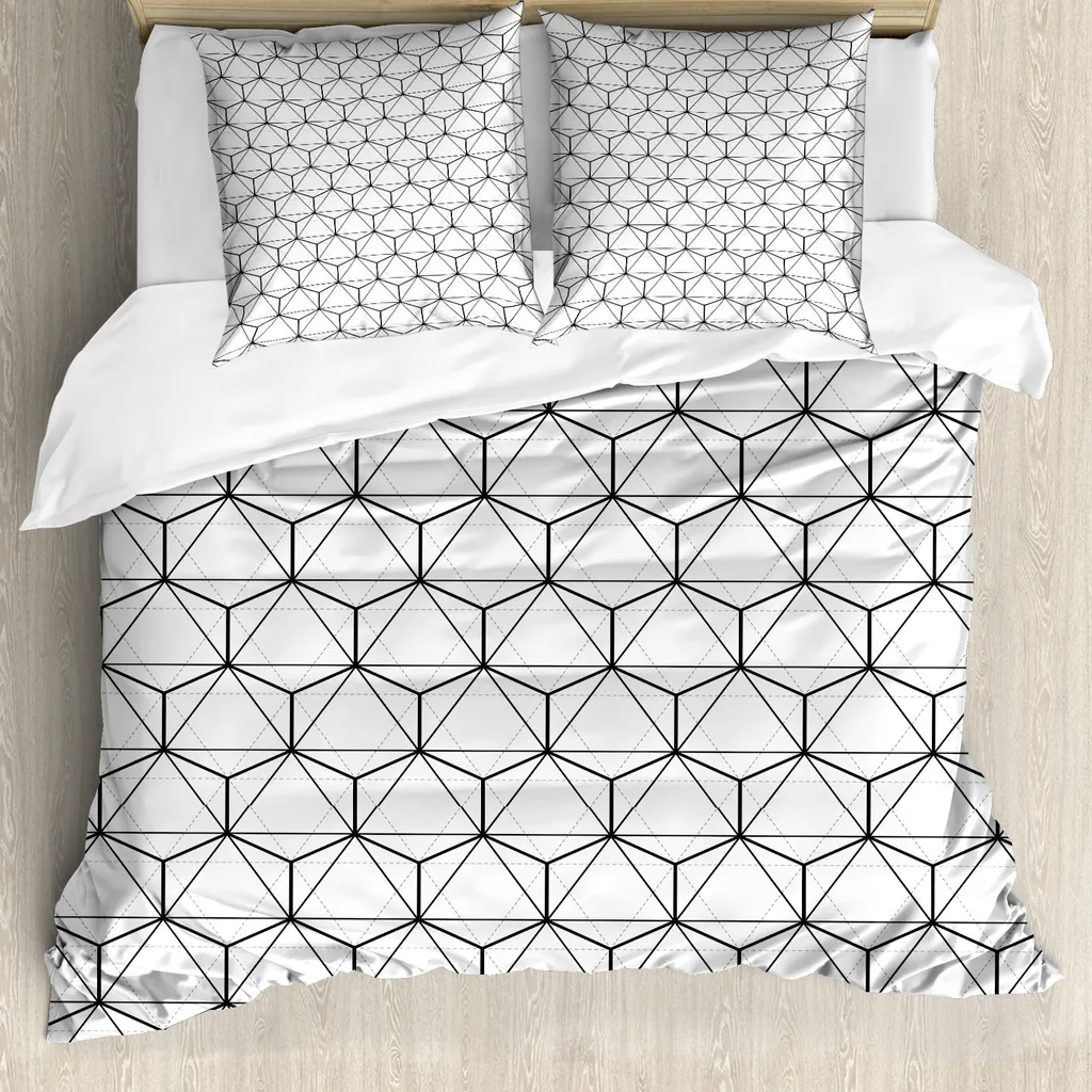ABAKUHAUS Copripiumino geometrico, strisce astratte, antiacaro, adatto a chi soffre di allergie, con federe, 200 cm x 200 cm - 80 x 80 cm, bianco e nero