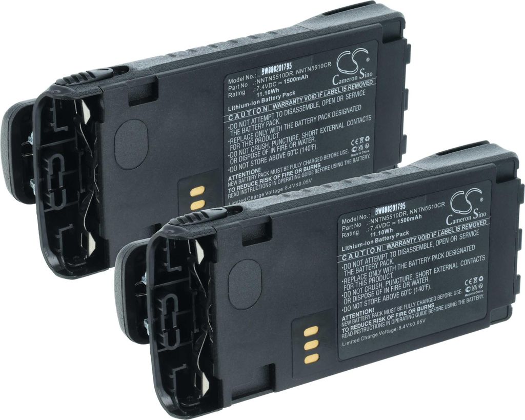 vhbw 2x Akku kompatibel mit Motorola GP340 EX, GP329 EX, GP680 EX, GP580 EX, GP380 EX Funkgerät, Walkie Talkie (1500 mAh, 7,4 V, Li-Ion) + Gürtel...