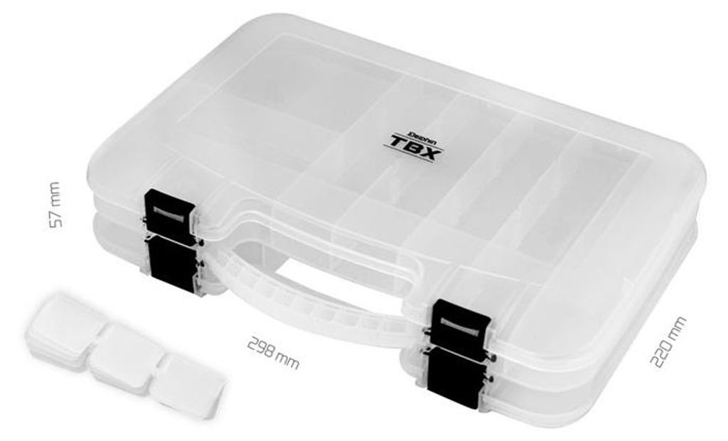 DELPHIN TBX Duo 298-12P Clip, Kunstköderbox, 29,8x22x5,7cm, transparent, mit Klappgriff, 101000507