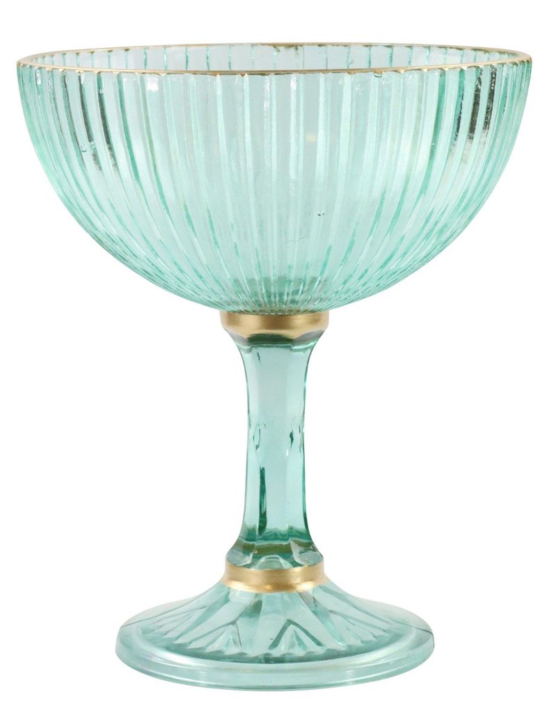 FURNARO Pokal Riviera Glas Deko-Pokal in Türkis, 29 cm hoch stilvolle Tischdekoration für Frühling & Sommer