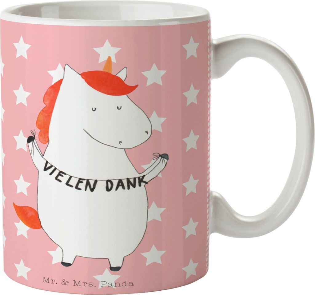 Mr. & Mrs. Panda Henkelbecher Einhorn Dankeschön - Rot Pastell - Geschenk, haferl, kaffeetasse keramik, Einhörner, Vielen Dank, Danksagung, Teepo...