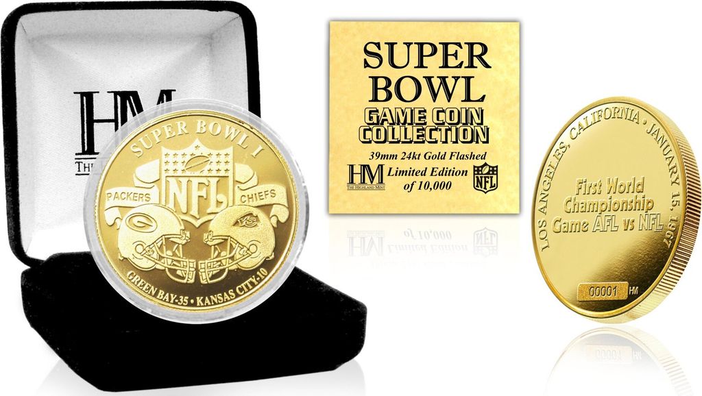 Super Bowl I Gold Flip Coin NFL Münze 39mm, vergoldet