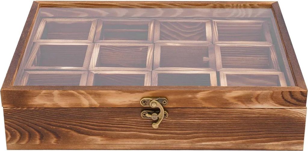 Retro Gewürzbox aus Holz - Gewürzaufbewahrung - 12 Behälter - Schokoladenbraun