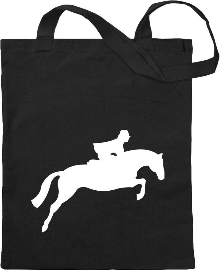 Kiwistar - Baumwolltasche - schwarz - Springreiten - Jumping - Springen - Tragetasche Stoffbeutel Umhängetasche langer Henkel