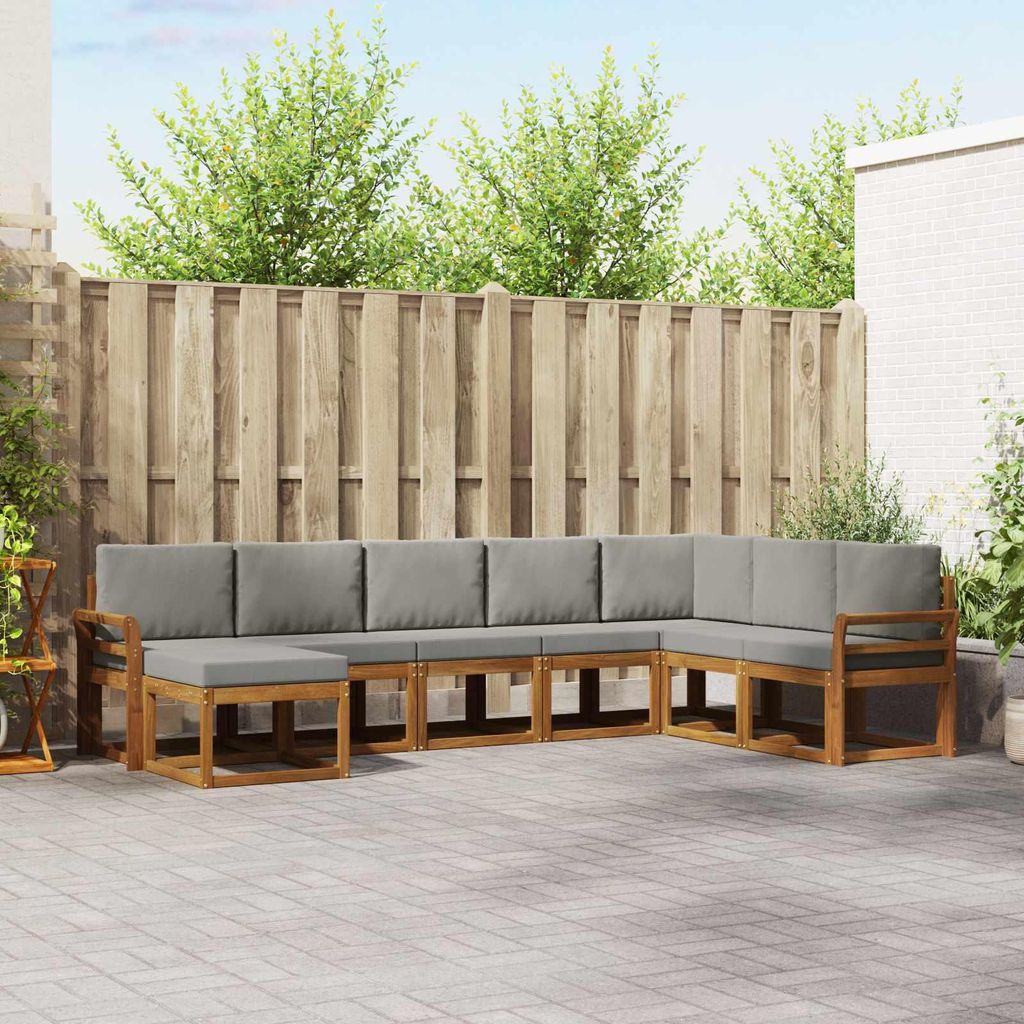 "Seasonal Sale"Outdoor-Sofagarnitur - CLORIS - Balkonmöbe/Sitzgruppe - mit Kissen 8 pcs - Moderne Design - Natürlich und Hellgrau - Gartensofas D...