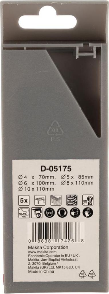 The image shows the packaging of a set of drill bits.