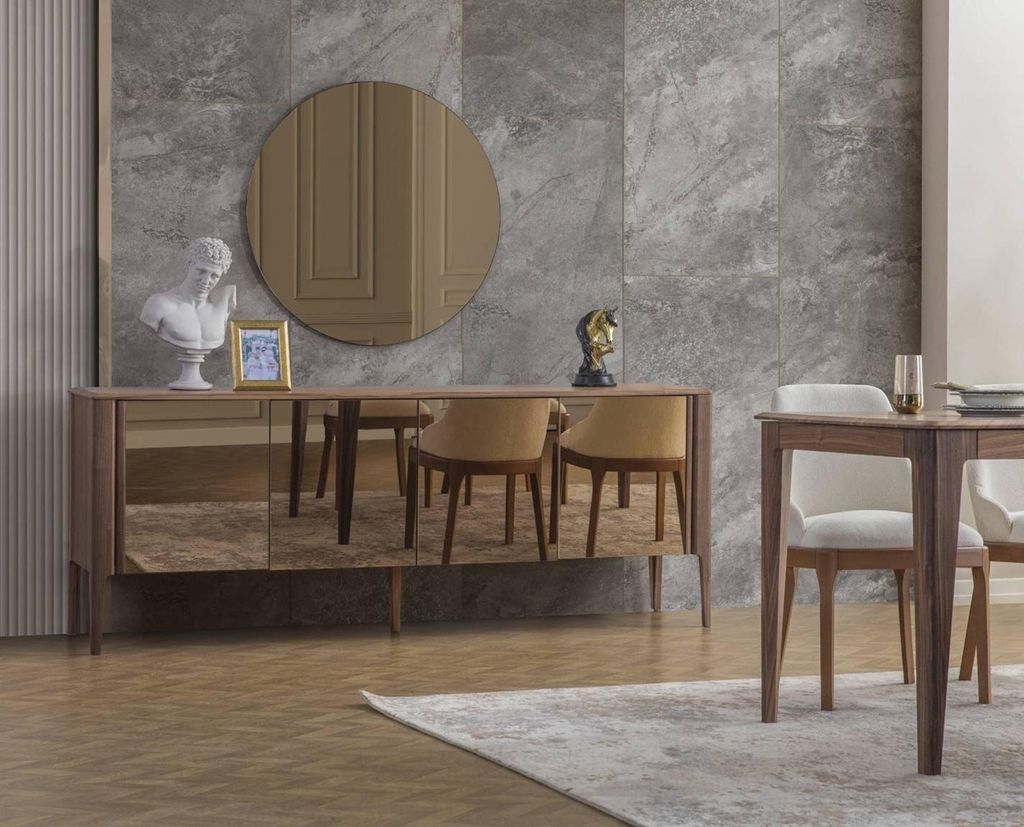 Braune Esszimmer Glas Anrichte Moderner Spiegel Komplettes 2tlg Set Neu