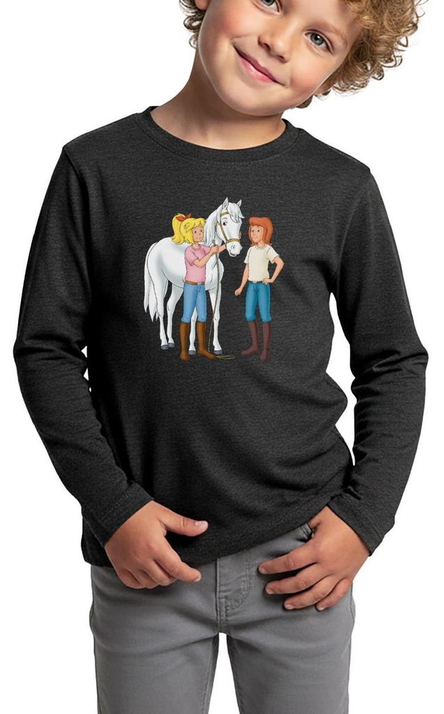 Spreadshirt Bibi Und Tina Kümmern Sich Um Sabrina Kinder Premium Langarmshirt, 110/116 (4 Jahre), Anthrazit meliert
