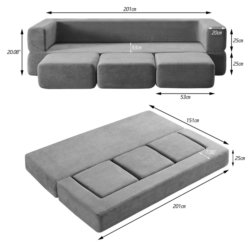 Canapé de salon modulable 201 cm gris convertible idéal petit espace - 11