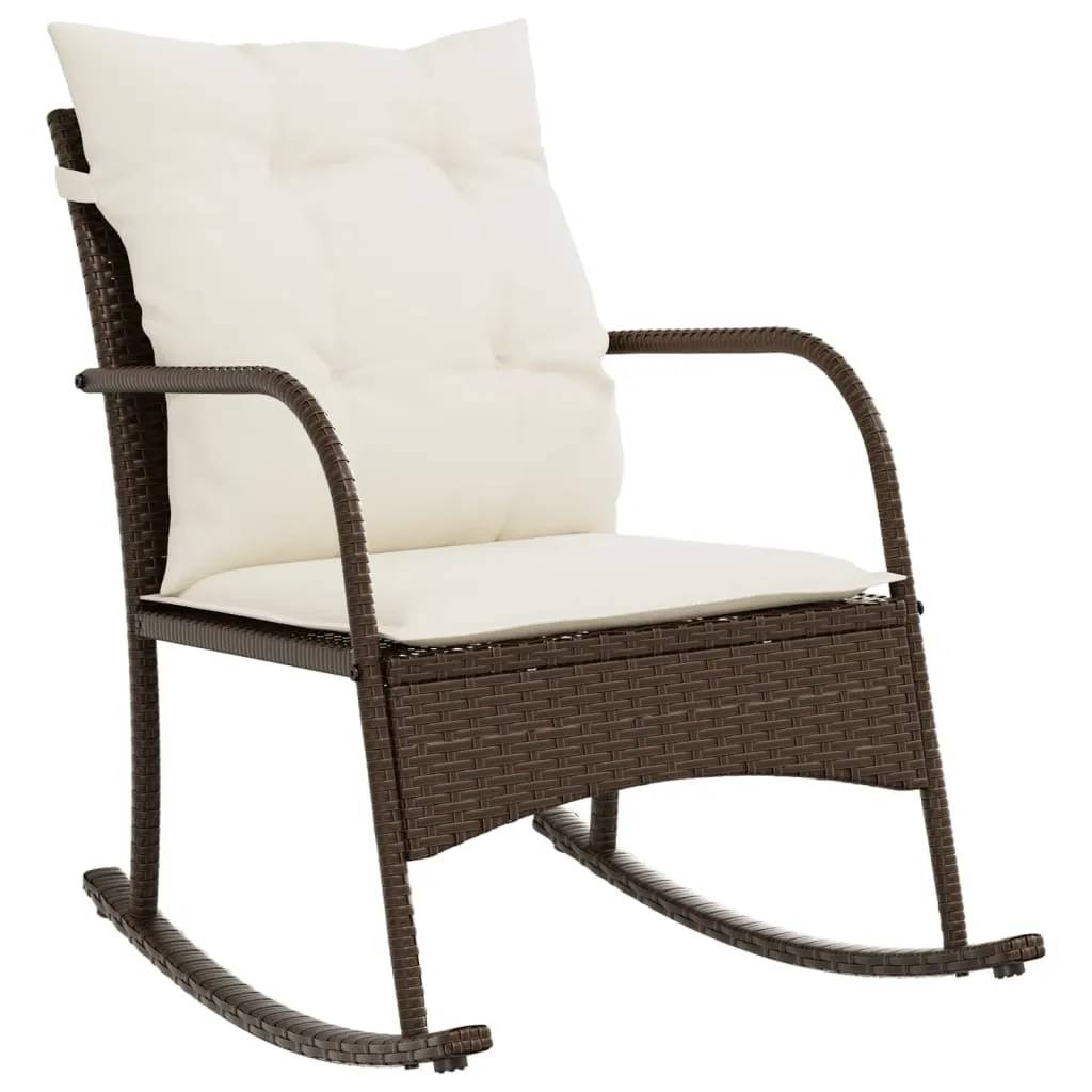 Sedia a Dondolo Luxury vidaXL in Poly Rattan Marrone e Crema