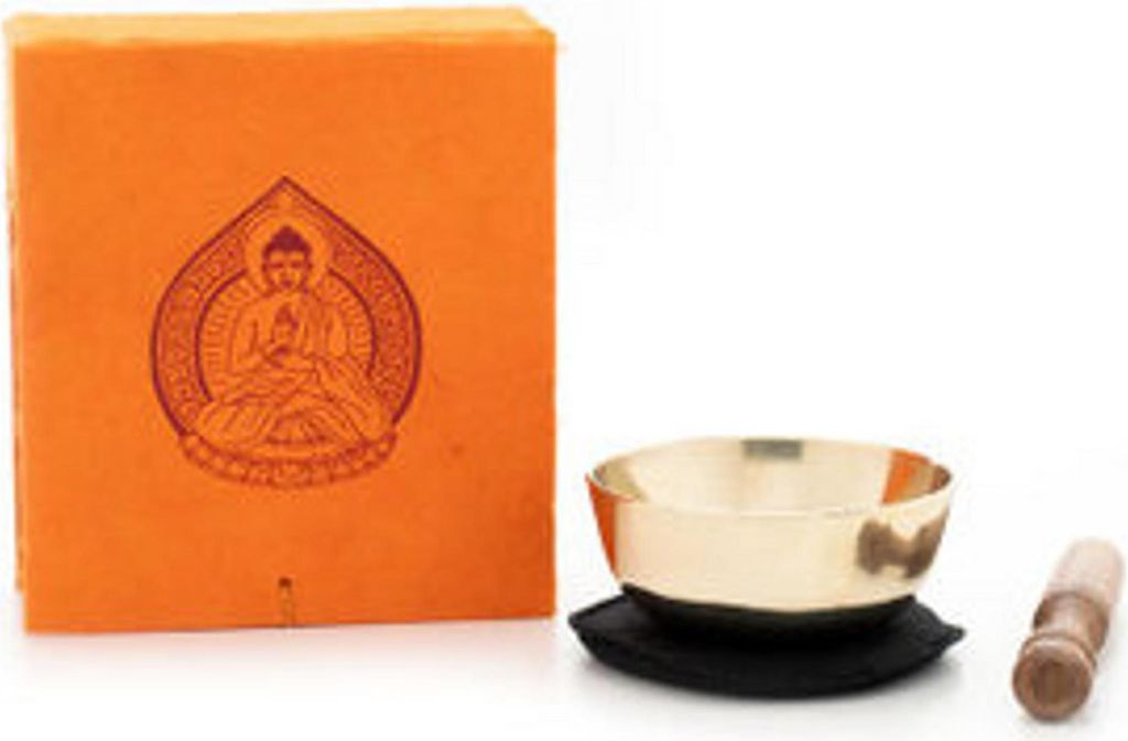 Kleine Klangschale mit hellem Klang in origineller Box mit Buddha-Aufdruck