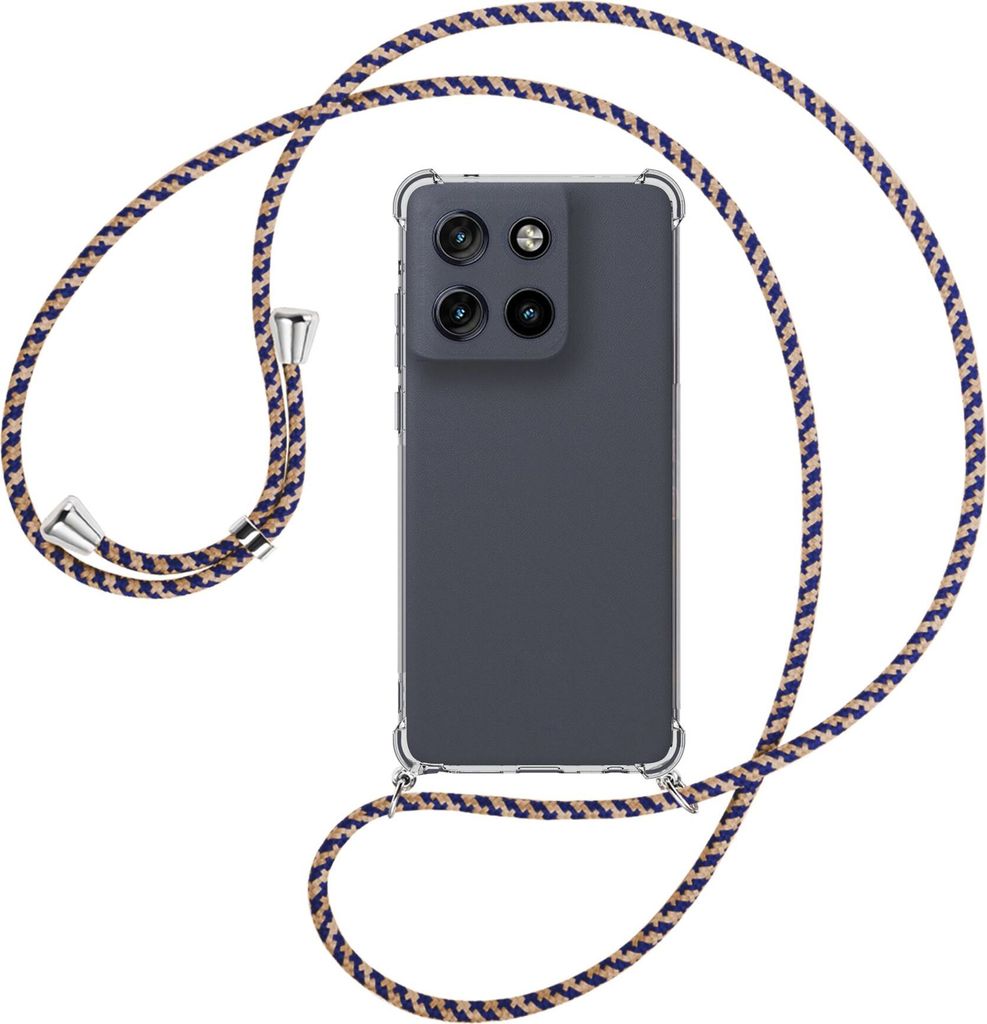 Handykette Backcover-Schutzhülle mit Band (Metall silberfarben) für Motorola Moto G Stylus 5G (2025) - blau+beige