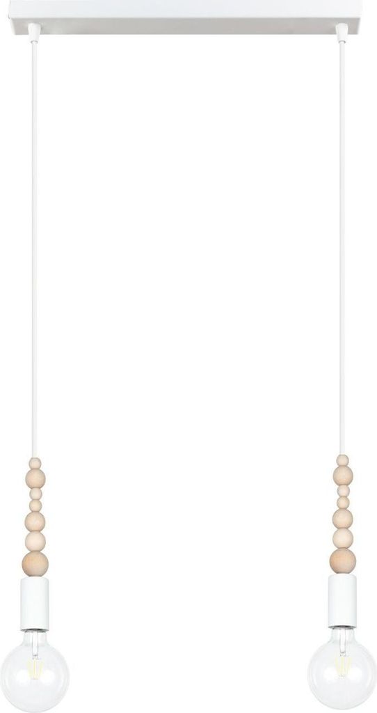 Hängelampe Metall E27 H: max. 100 cm Weiß Natur 2-flammig länglich Retro Design Hängeleuchte