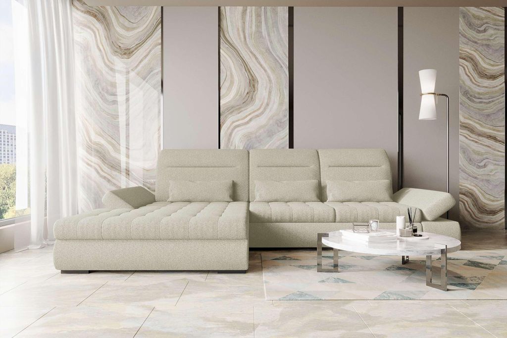 99rooms Toscana Plus Ecksofa Strukturstoff NEVE Hellgrau Links mit Schlaffunktion