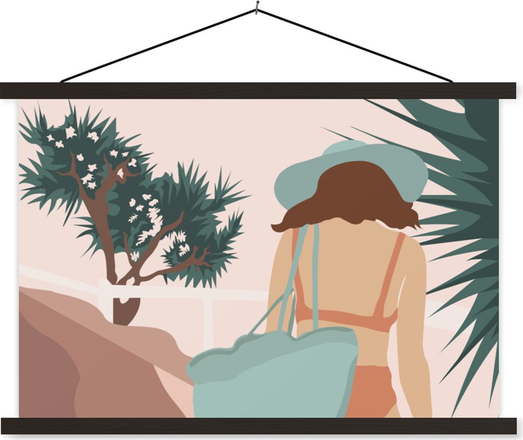 MuchoWow Textilposter Sommer - Frau - Abstrakt 60x40 cm mit schwarzem Rahmen - Hölzernes