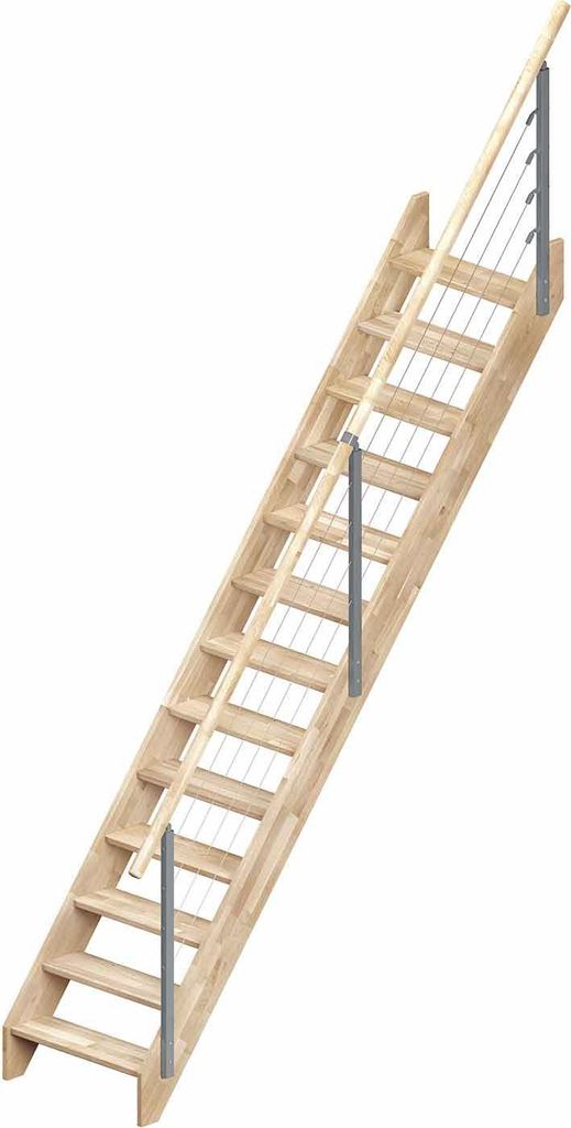 Dolle Raumspartreppe Brest bis 280cm Geschosshöhe geradelaufend in Eiche unbehandelt inklusive Geländer