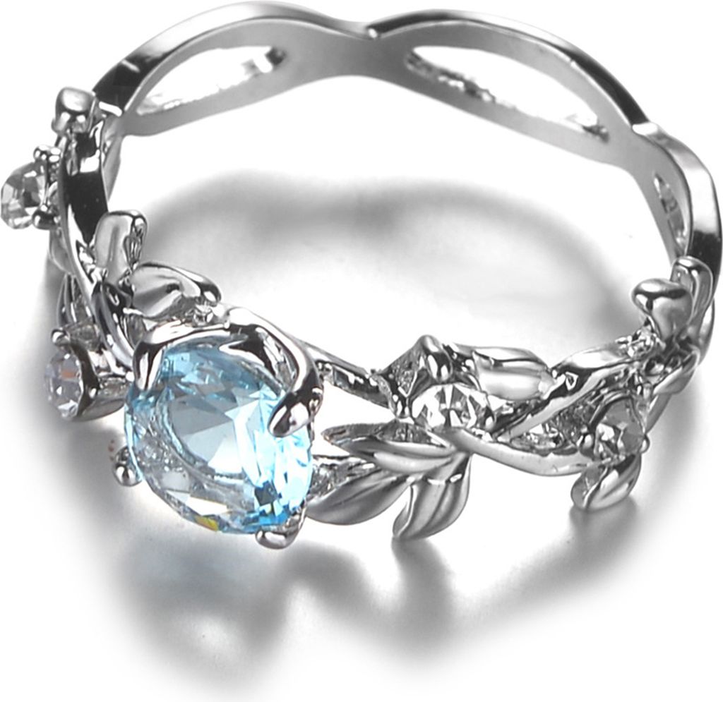 Damen-Ring, Blätter, Strasssteine, Schmuck, eleganter, heller Glanzring für den täglichen Gebrauch-Blau,US 6