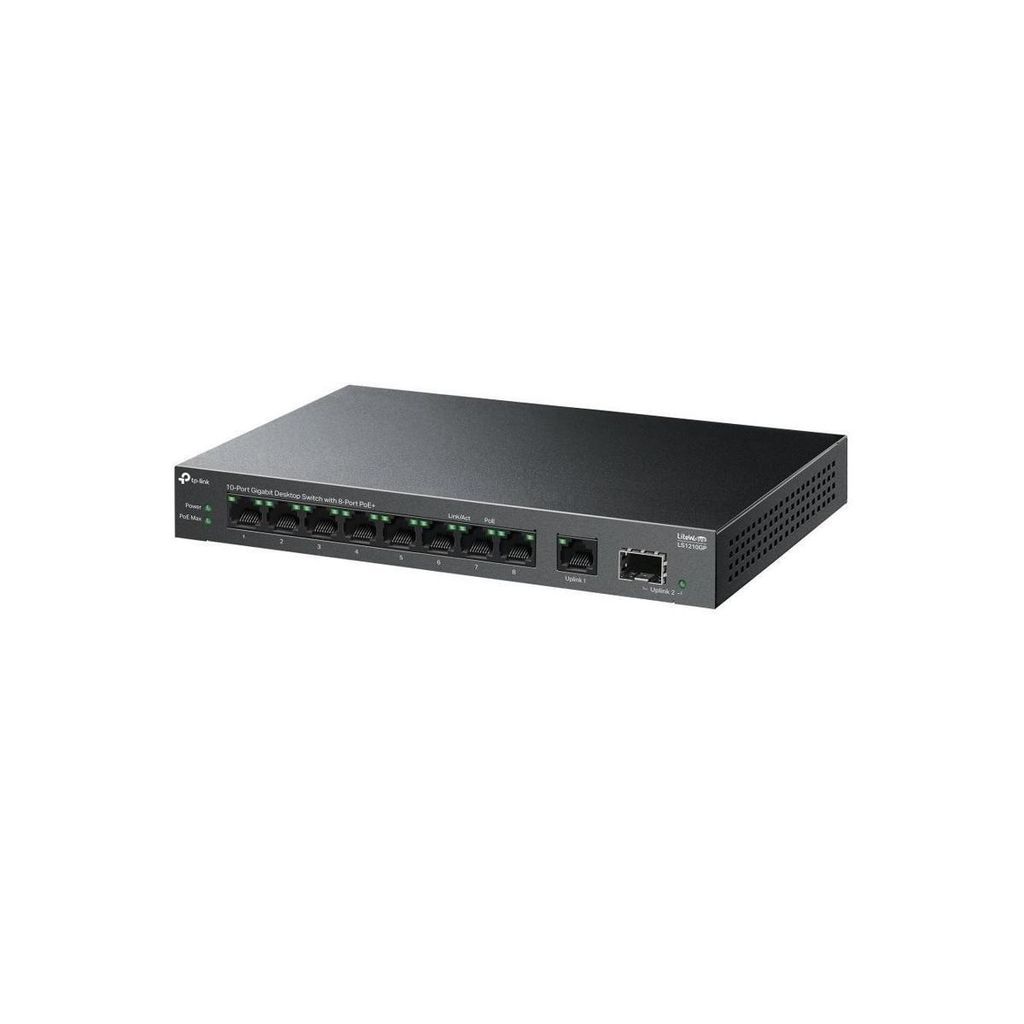A black TP-Link network switch is shown against a white background.