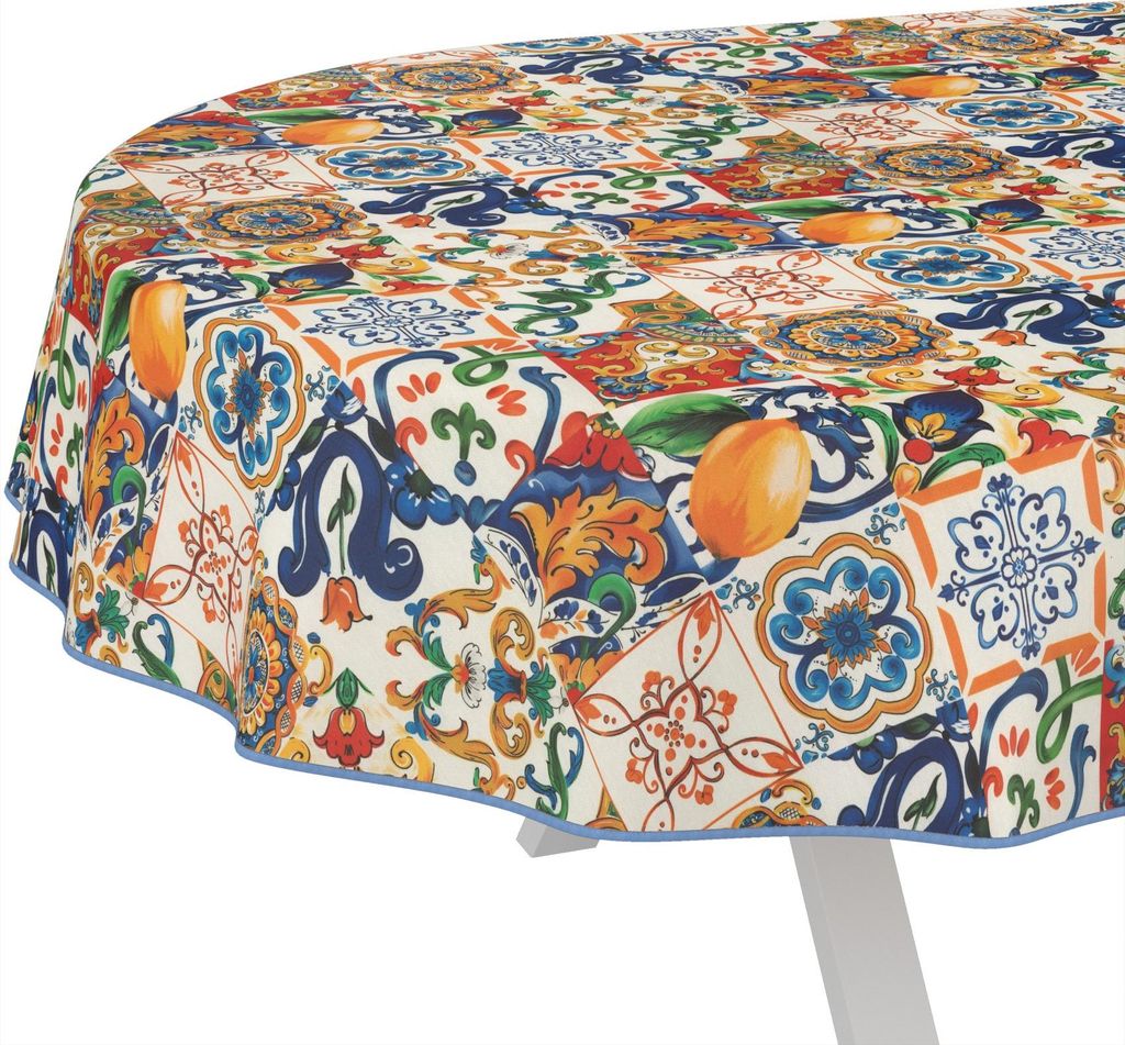 Tischdecke Kamille-Fortuna Bunt Oval 160x140cm Band