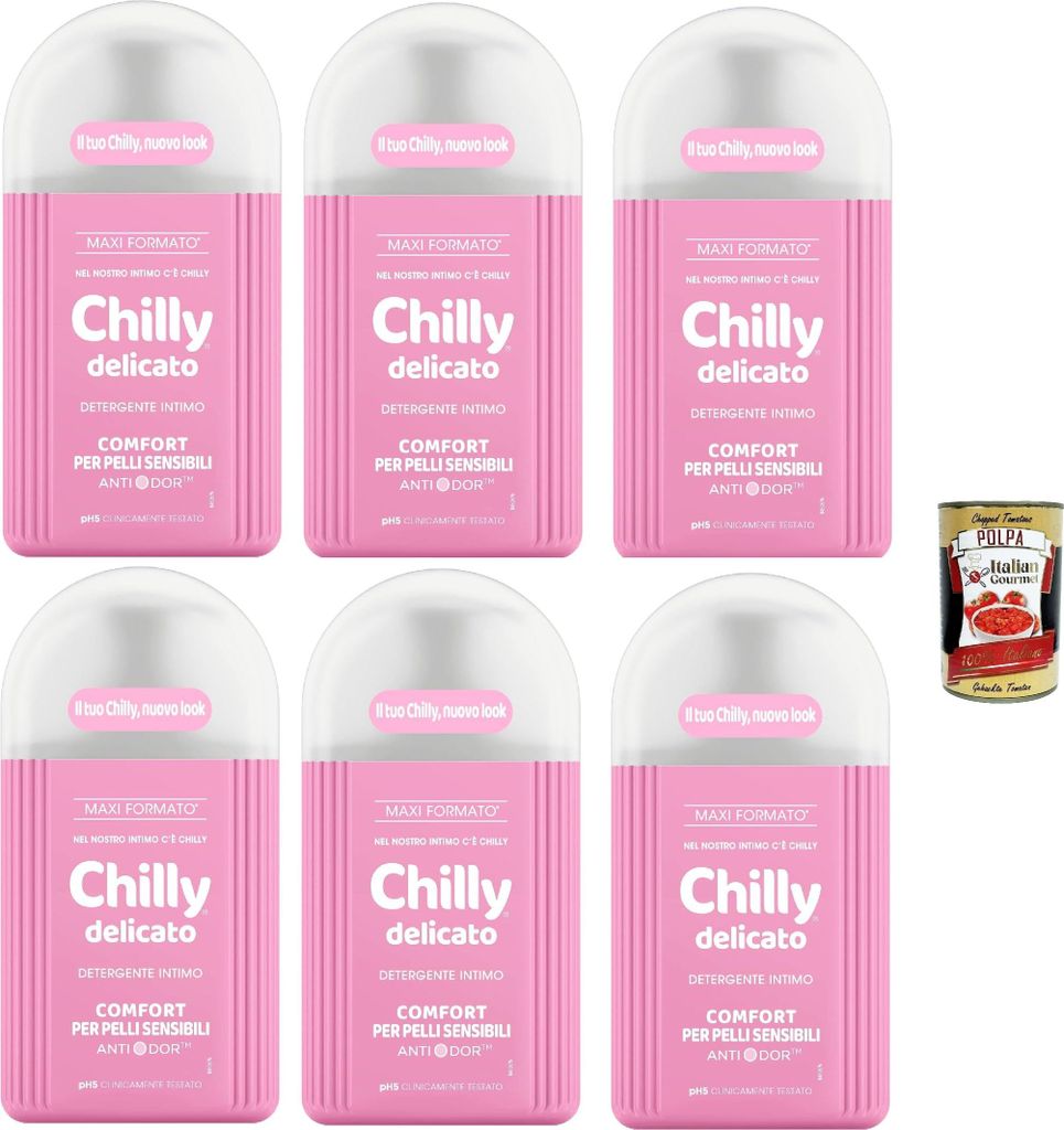 Chilly, Sanfter Intimreiniger, Komfort für empfindliche Haut, mit Anti-Odor, für die Intimhygiene, angereichert mit Aloe und Hamamelis, 6x 200ml ...