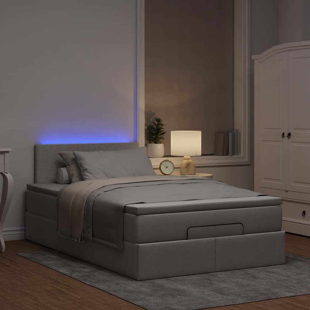 Design Ottoman-Bett mit Matratze & LEDs Taupe 120x190 cm Stoff, Klassische Betten Neu
