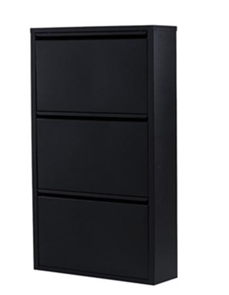 Alveon Schuhkipper Metall 3 Klappen schmal 51 x 15 x 108 cm - Schwarz