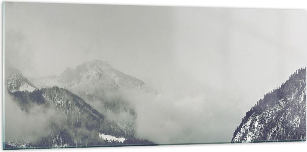 Bilder auf glas - Einteilig - Berge Wald Nebel - 120x50cm - Glasbilder - Wandbilder - Bilder - zum Aufhängen bereit - Wanddekoration aus Glas - Gl...