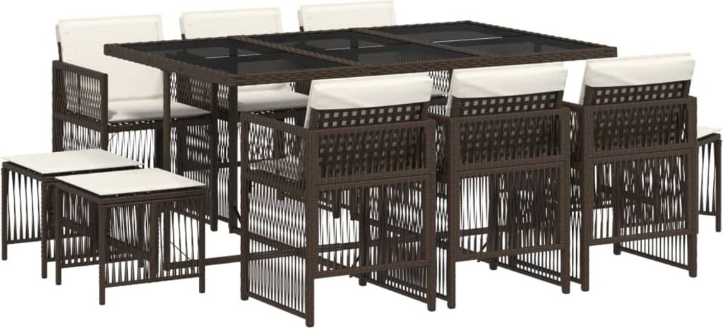 11-tlg. Garten-Essgruppe mit Kissen Braun Poly Rattan