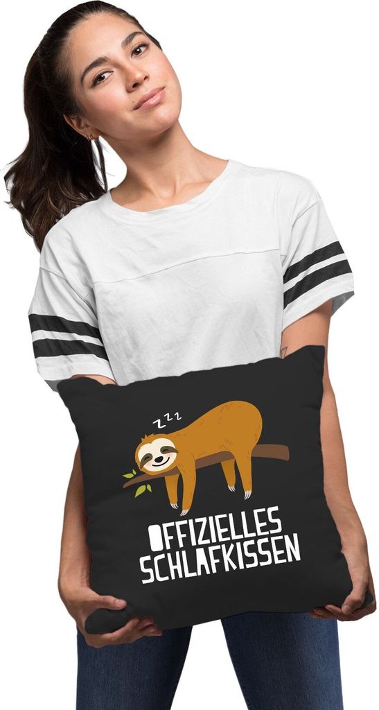 Kissenbezug Spruch Offizielles Schlafkissen Faultier lustige Geschenke Dekokissen Moonworks schwarz 40cm x 40cm