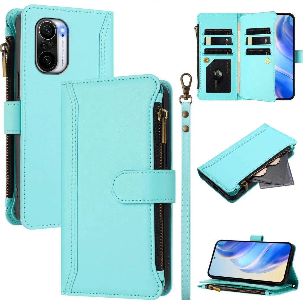 Custodia Poco F3 Verde Menta: Portafoglio Zip Style e Protezione - 1
