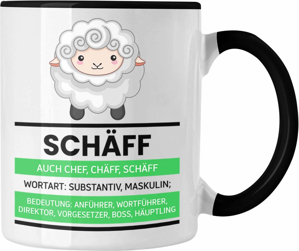 Trendation - Schäff Chef Tasse Geschenk Von Team Bester Chef Geschenkidee Lustiger Spruch Schaf Tasse (Schwarz)