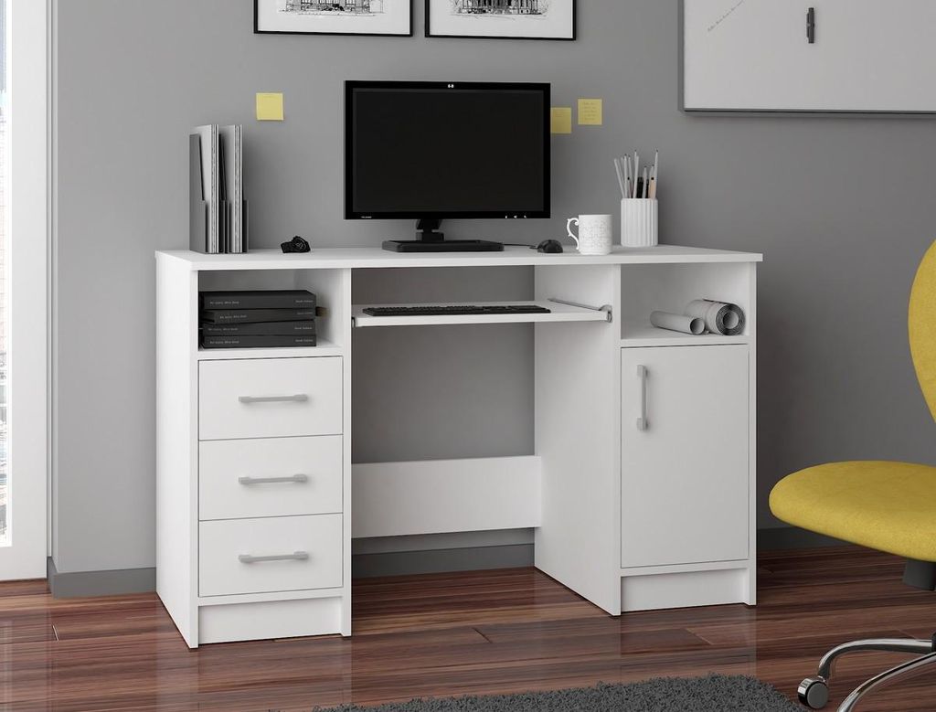 Schreibtisch – Bürotisch – Büroschreibtisch – ANA – 124 cm – Weiß – Großzügiger Arbeitsbereich mit viel Stauraum