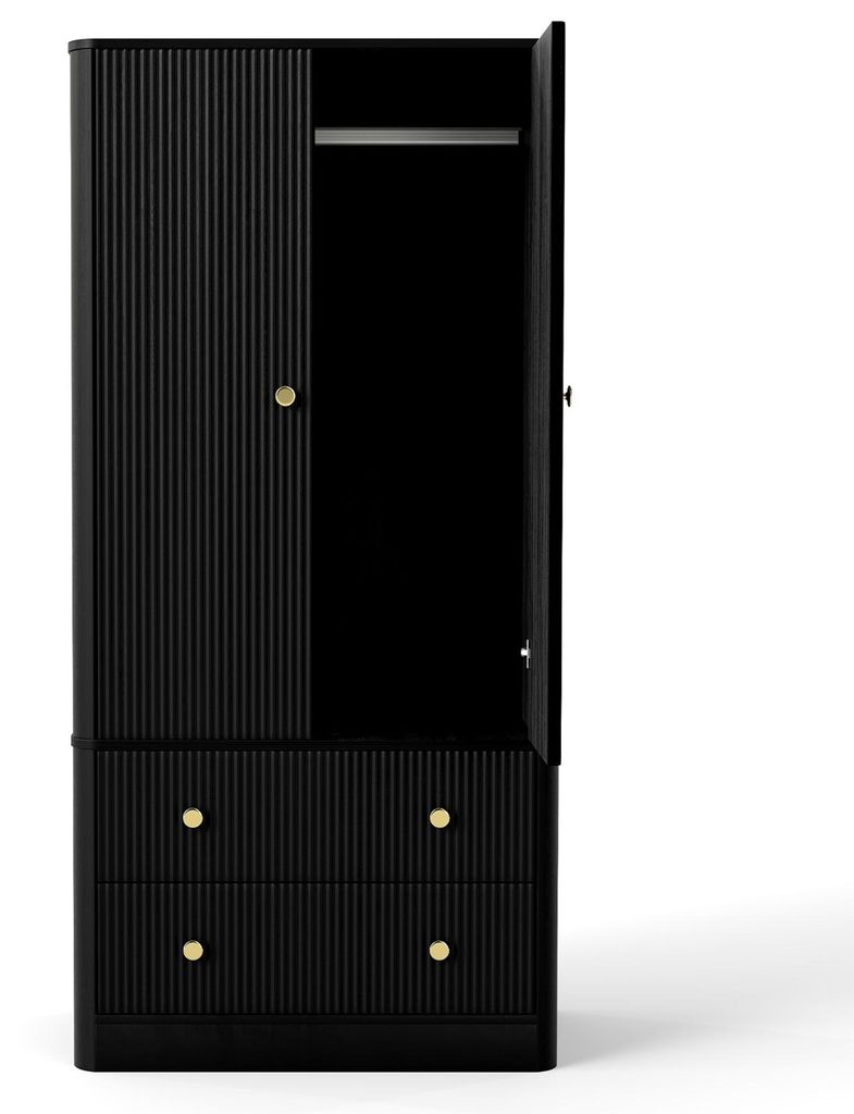 Kleiderschrank mit 2 Türen und 2 Schubladen – elegantes Wellenmuster – freistehender Holzschrank mit großem Stauraum für Schlafzimmer, Wohnz...