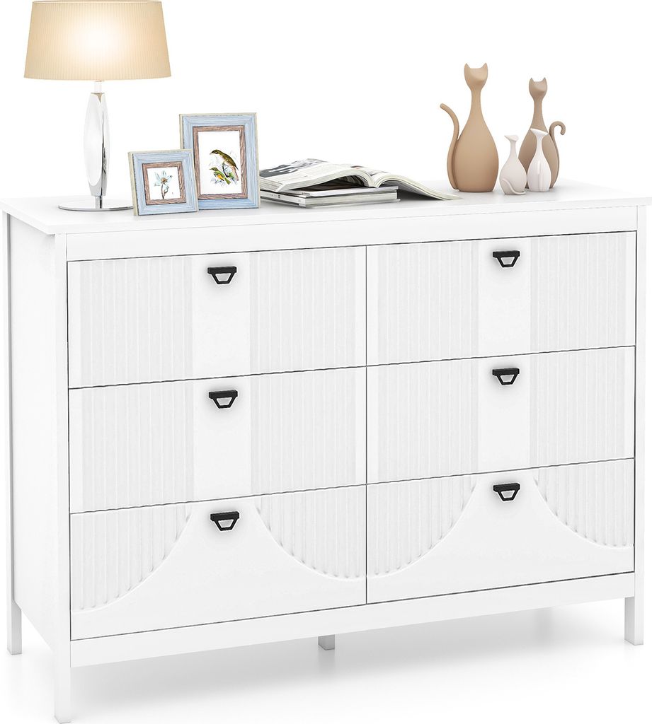 COSTWAY 6-Schubladen-Kommode, moderne Truhe mit 6 Schubladen, Aufbewahrungsschrank mit Kippsicherung, Buffet-Sideboard,3-stufige Seitenschrank