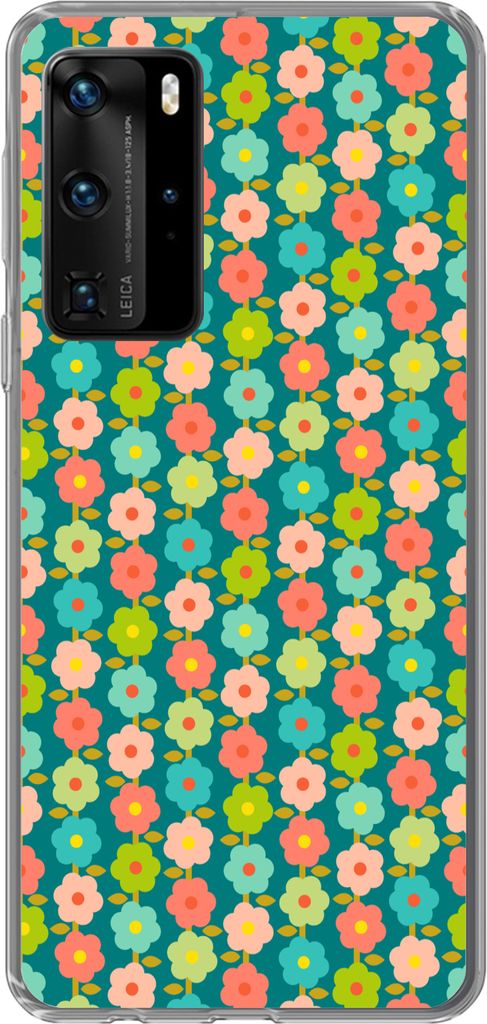 MuchoWow Handyhülle Schutzhülle Hülle für Telefoonhoesje Huawei P40 Pro Muster - Blumen - Retro - 1970er Jahre Silikon Softcase Handy Hülle ...