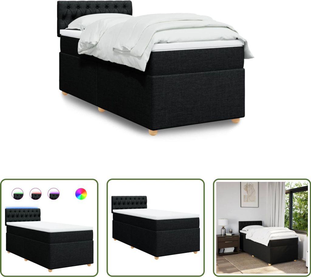 The Living Store Boxspringbett mit Matratze Schwarz 80x200 cm Stoff