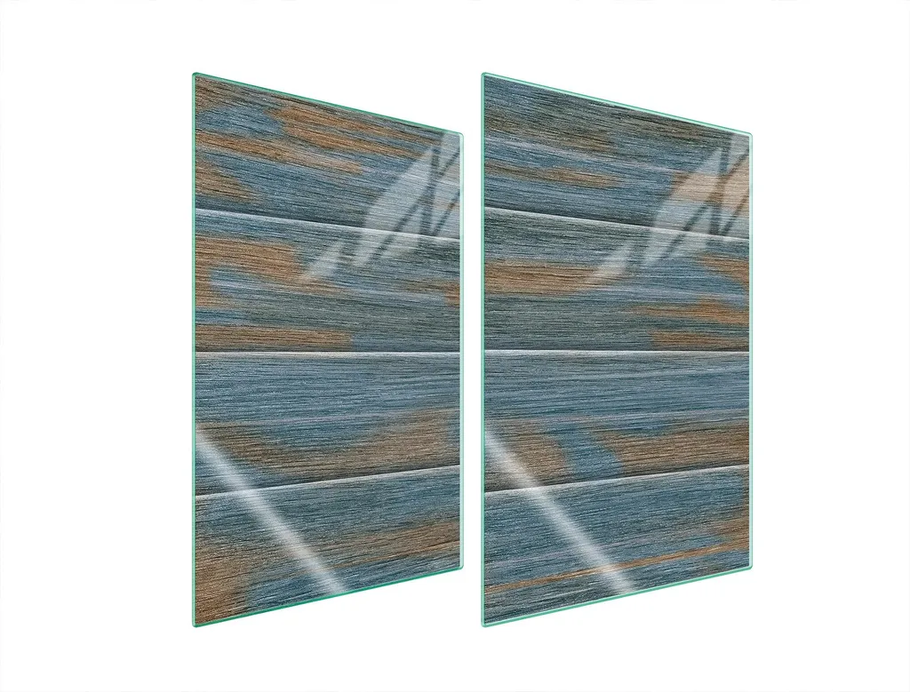Copri Piano Cottura 35x52 Turchese Tagliere Vetro Design Legno